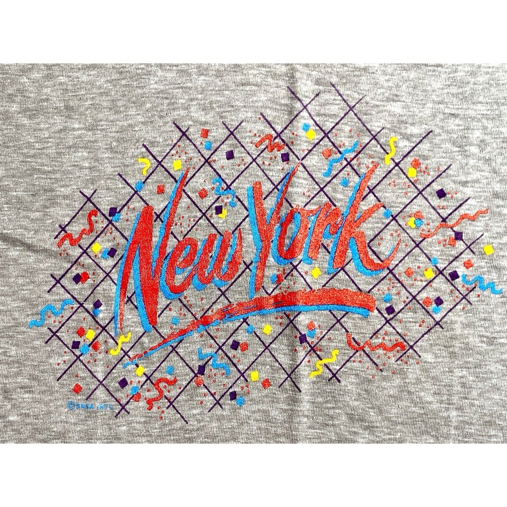 Vintage 80s New York City Confetti T-Shirt Ched by Anvil Gray NOS Mens Small